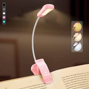 lot 21324 image: Vekkia Rechargeable Book Light for Reading in Bed, 3 Color x 3 Brightness, Lightweight Reading Light, Up to 70 Hours Lighting, Great for Readers, Travel (Pink)