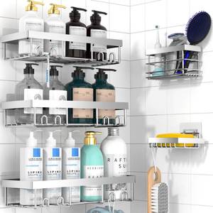 lot 21327 image: Moforoco Adhesive Shower Caddy Organizer Shelves Rack - 5 Pack Corner Bathroom Storage Organization, Home & Kitchen Decor Inside RV Accessories, Hanging First Apartment Household Camper Essentials