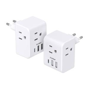 lot 21337 image: 2 Pack European Travel Plug Adapter, International Power Plug Adapter with 3 Outlets 3 USB Charging Ports(1 USB C), Type C Plug Adapter Travel Essentials to Most Europe EU Spain Italy France Germany
