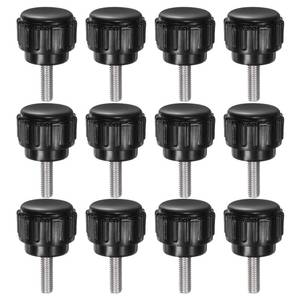 lot 21342 image: uxcell 12pcs Knurled Clamping Knobs M3 x 10mm Metric 304 Stainless Steel Male Thread Thumb Screw on Type 14mm Plastic Round Head Threaded Hand Bolt Stud Knobs Black