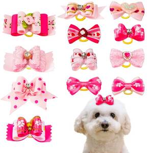 lot 21347 image: MTLEE 12 Pieces Small Dog Hair Bow Rubber Bands Cute Puppies Hair Bows Pink Doggies Cat Topknot Pet Headdress with Rhinestones Dog Grooming Bowknot Pet Hair Accessories for Puppy Kitten
