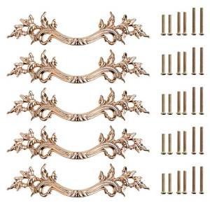 lot 21351 image: JUXYES Pack of 5 European Style Vintage Cabinet Handles Pulls, Antique Decorative Dresser Drawer Pulls Retro Drawer Pull Handles Knobs for Cupboard Cabinet (Golden)