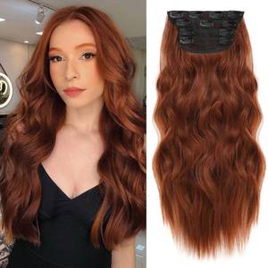 lot 21363 image: NAYOO Clip in Curly Hair Extensions 4PCS Long Wavy Synthetic Thick Hairpieces with Fiber Double Weft for Women Hair Full Head (20 Inch, Auburn)