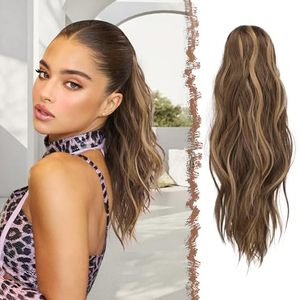 lot 21365 image: FESHFEN Ponytail Extensions, Long Claw Clip in Ponytail Hairpiece Synthetic Pony Tails Hair Piece Natural Wavy Hairpieces for Women, 20 inch Honey Blonde Mixed Light Brown