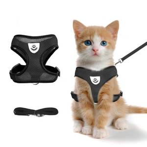 lot 21367 image: shudyear Summer cat Chest Harness and Leash, Anti-Escape Adjustable Soft mesh cat Leash and Chest Harness Set for All Types of Cats cat Vests (Size S,Black)