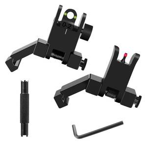 lot 21384 image: Fiber Optics Iron Sights, Low Profile 45 Degree Front and Rear Backup AR Sights, All Metal Construction Two Aperture Sight with Red and Green Dots for Picatinny and Weaver Rail