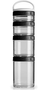 lot 21387 image: BlenderBottle GoStak Food Storage Containers for Protein Powder, Healthy Snacks, and Portion Control, 4-Piece Starter Pak, Black