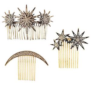 lot 21390 image: MOESUYUM 3PCS Alloy Vintage Hair Side Combs for Women, Moon Star Retro Rhinestone Metal Hair Clips with Teeth Grip, Clasp Barrettes Pins for Bride Wedding, Women and Girls Hair Decoration