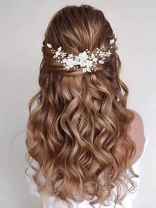 lot 21405 image: Casdre Flower Bride Wedding Hair Vine Pearl Bridal Headpiece Leaf Hair Accessories Hair Piece for Women and Girls (A Silver)