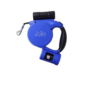lot 21406 image: Retractable Dog Leash with Flashlight,Dispenser and Poop Bag Heavy-Duty Nylon Tape for Small,Medium Dogs and Cats One-Handed Brake and Lock.360°Tangle-Free.(Blue)