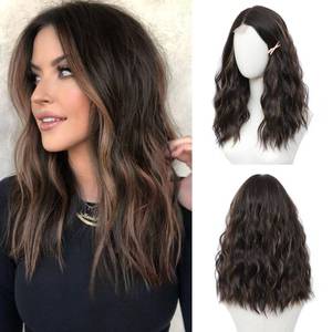 lot 21414 image: BUPPLER Brown to Highlight Wig 18 Inch Medium Length Wigs for Women Middle Part Synthetic Hair Wavy Wig with Upgraded Strands,Natural Hair Wig for Daily PartyHalloween Use 18Inch,Brown to Highlight