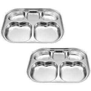 lot 21419 image: Korean Stainless Steel Divided Plates by KS&E, Little Kids Toddlers Babies small Tray, BPA Free, Diet Food Control, Compact Serving Platter, Snack, 5 Compartment Plate Silver, Set of 2