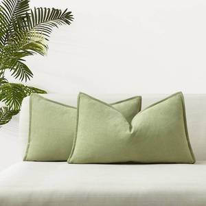 lot 21426 image: JUSPURBET Matcha Green Herringbone Textured Lumbar Throw Pillow Covers 16x24 inch Set of 2 for Home Decor Living Room Couch Bed Decorative Soft Luxury Chenille Cushion Case with Invisible Zipper