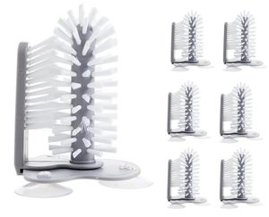 lot 21432 image: SINJERREAY Water Bottle Cleaner Glass Washer Brush Cup Washer Brush with Suction Base Bristle Brush for Beer Cup, Long Leg Cup, Red Wine Glass and More Bar Sink Brushes Kitchen Home Tools Grey 6 packs