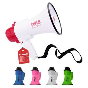 lot 21439 image: Pyle Megaphone Speaker PA Bullhorn - with Built-in Siren 30 Watt Voice Recorder & 800 Yard Range - Ideal for Football, Soccer, Baseball, Hockey, Basketball, Cheerleading Fans & Coaches - PMP35R