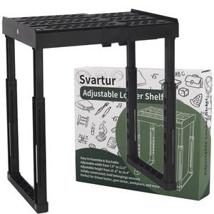 lot 21444 image: Locker Shelf for School Locker Adjustable Height and Width, Locker Organizer Shelf Stackable Locker Tools for Gym Lockers, Office, Back to School Essentials, Black