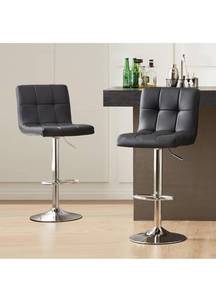 lot 4882 image: Sweetcripy Bar Stools Set of 2, PU Leather Adjustable Swivel Barstools, Armless Hydraulic Kitchen Counter Height Bar Stools, Thickened Seat Cushion Square Island Barstools with Back, Black - Retail $66.99