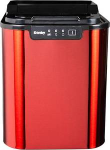 lot 4899 image: Danby DIM2500RDB Countertop Ice Maker, Makes 25 lbs Ice in 24 Hrs, Holds 2 lbs of Ice, Red Ice Machine with Electronic Controls, LED Display and Self Clean Function - Retail $207.38