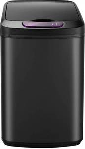lot 4901 image: Hanover Home Hands-Free Metal Trash Can with Fingerprint-Resistant Finish, Soft-Close Motion Sensor Lid, and Removable Bin for Bathroom and Bedroom - 3.2 Gallons (12 Liters) in Black - Retail $55.38