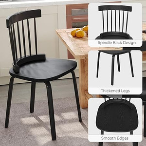 lot 5571 image: TG Unovivy Windsor Dining Chairs Set of 2, Wood Farmhouse Spindle Back, Widen Seat, Mid-Century Modern French Country Style, for Living Room Restaurant, Black RETAIL $95.00