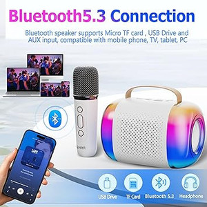 lot 5596 image: Mini Karaoke Machine for Kids,Portable Bluetooth Speaker with Wireless Condenser Microphone for Kids,Gifts for Girls and Boys
