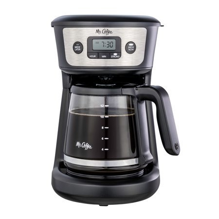 lot 4573 image: Mr. Coffee 12-Cup Programmable Coffee Maker with Strong Brew Selector Stainless Steel Some Damage (Glass Coffee Pot is Undamaged)