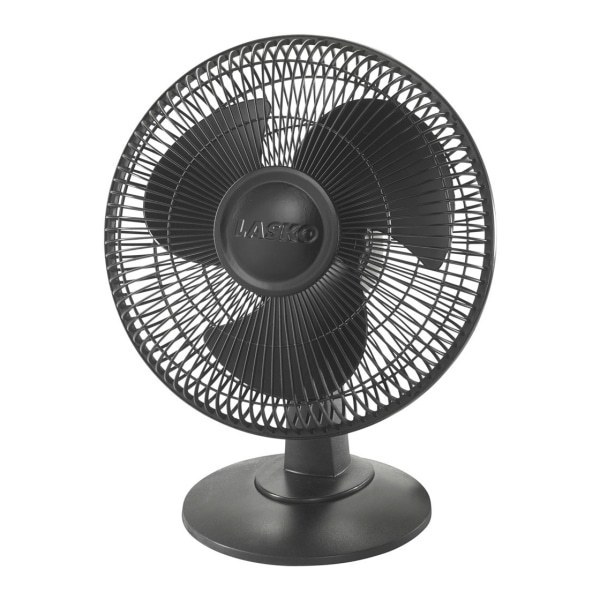 lot 4850 image: Lasko - 12 in. Oscillating Personal Table Fan with 3 Speeds - Black