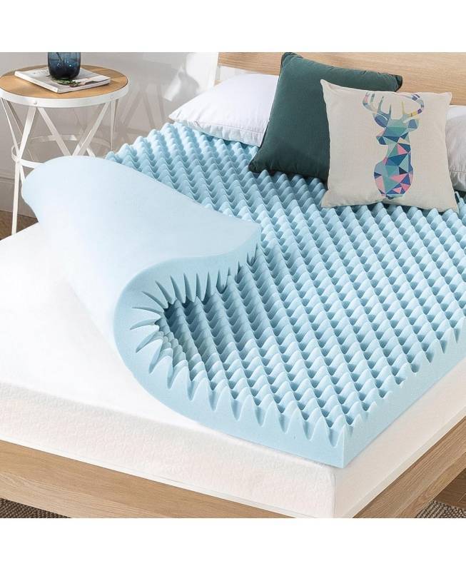 lot 4884 image: Best Price Mattress 4 Inch Egg Crate Memory Foam Mattress Topper with Cooling Gel Infusion, CertiPUR-US Certified, Queen Light Blue - Retail $67.99