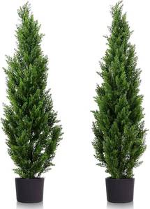 lot 1750 image: Outdoor Artificial Cedar Topiary Trees (Two Units)