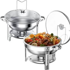 lot 3944 image: Chafing Dishes for Buffet Set Chafers for Catering - Round Chafing Dish Buffet Set with Lids  Chafers and Buffet Warmers Sets  Serving Food Warmer  Chafers Servers 4 Packs $149.00