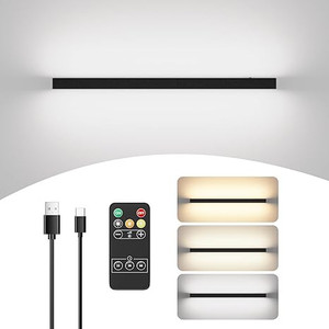 lot 5723 image: Tipace LED Wall Sconces Battery Operated,Black USB Rechargeable Wall Lights with 10000mAh,23.6 inch Dimmable Wall Lamp with Remote Control,Wireless Lights for Living Room,Bedroom,Hallway