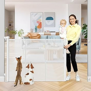 lot 5726 image: 42 Inch Extra Tall Retractable Baby Gates with Reinforced Strips Outdoor Retractable Dog Gate Extra Tall Baby Gate for Doorways Retractable Baby Gate Extra Tall Retractable Mesh Gate for Kids and Pets RETAIL $65.59
