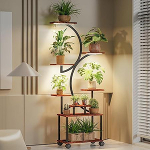 lot 5728 image: Plant Stand Indoor with Grow Lights 8-Tiered plant shelf indoor 62 Tall indoor plant stands for multiple plants Metal Flower Stands for Indoor Plants Living Room, Garden, Patio, Balcony RETAIL $272.49
