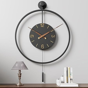 lot 5733 image: Large Modern Decorative Oversized Pendulum Wall Clocks for Living Room,Big Minimalist Metal 3D Arabic Numeral Dial,Wall Clock With Walnut Pointers for Entryway,Dining Room Decor RETAIL $109.99