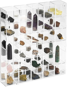 lot 5735 image: Adjustable Rock Display Case Clear Acrylic Collection Box with Mirrored Arrowhead Stones Storage Display Case Mineral Crystal Collectibles Holder Organizer Showcase Shelves with Lid