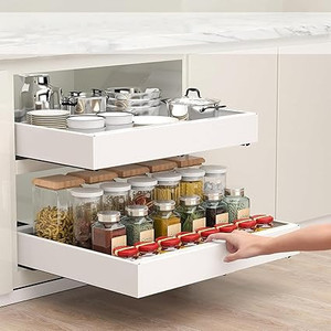 lot 5736 image: Expandable pull-out cabinet storage drawers, ready-to-use pull-out kitchen cabinet drawer, suitable for kitchen, living room, bedroom, room storage, adjustable width White