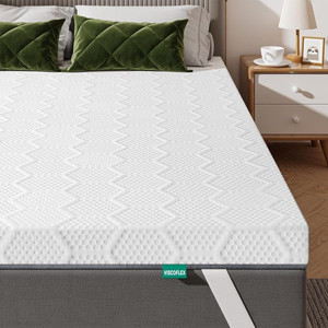 lot 6023 image: Viscoflex 3 Inch High Density Foam Bed Topper for Pressure Relief & Body Support with Removable Soft Cover - Retail $139.99