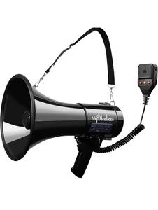 lot 6029 image: MyMealivos Megaphone with Siren Bullhorn 50 Watt Bullhorn Speaker with Detachable Microphone, Portable Lightweight Strap & 3.5mm Aux Input - Retail $64.99