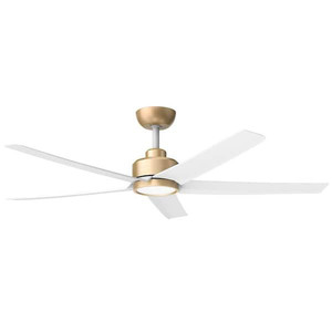 lot 6033 image: 52 in. Indoor, Outdoor White LED Ceiling Fan with Remote, Reversible Quiet DC Motor and 5 Blades 3 CCT Light - Retail $96.30