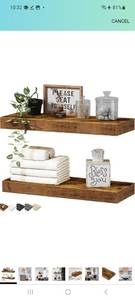 lot 6035 image: QEEIG Bathroom Floating Shelves for Wall 16 x 7 inch Wall Mounted Shelf Over Toilet Farmhouse Decor Small Set of 2, Rustic Brown