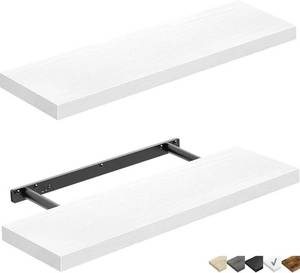 lot 6037 image: QEEIG Bathroom Shelves 55 inches Long Wall Shelf Large Extra Long 55 x 9 inch Set of 2, White - Retail $99.82