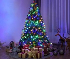 lot 6038 image: GOFLAME Pre-Lit Artificial Christmas Tree, Premium Spruce Hinged Tree with Metal Stand, 11 Flash Modes with Multicolored LED Lights, Traditional Indoor Decoration for Festival Party Holiday - Retail $69.99