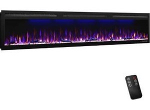 lot 10001 image: Electric Fireplace Recessed 88 inches, Insert and Wall Mounted Slim Fireplace with 7501500 Watt Heater, Log & Crystal Hearth, Adjustable Realistic Flame and Remote Control & Touch Screen