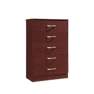 lot 10007 image: Hodedah Five Drawer Contemporary Wooden Chest in Mahogany Finish