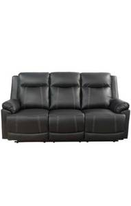 lot 10014 image: Bonded Leather Living Room Recliner Sofa Set, Manual Motion Recliner for Living Room, Apartment, Office, Home Theater Seating (Black-3, Sofa)