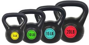 lot 10026 image: BalanceFrom Wide Grip Kettlebell Exercise Fitness Weight, Set of 4, Includes 5 lbs, 10 lbs, 15 lbs, 20 lbs, Multicolor&nbsp