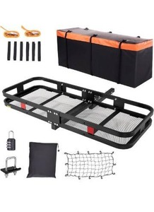 lot 10036 image: VEVOR Hitch Cargo Carrier, 60 x 24 x 14 in Folding Trailer Hitch Mounted Steel Cargo Basket, 400lbs Loading Capacity Luggage Carrier Rack with Stabilizer, Fits 2 Hitch Receiver for SUV Truck Pickup
