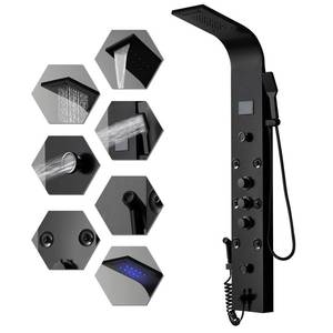 lot 10043 image: BWE Shower Panel Tower with Rainfall Waterfall Shower Head 304 Stainless Steel Multi Function Shower System with Digital Display Design Matte Black Massage Body Jets and Handheld Shower -&nbsp