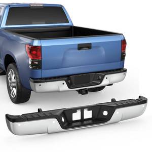 lot 10056 image: KUIPERAUTO Rear Step Bumper WStep Pad Compatible for 2007 2008 2009 2010 2011 2012 2013 Toyota Tundra wPacking Sensor Holes Steel Back Bumpers Assembly -Chrome&nbsp