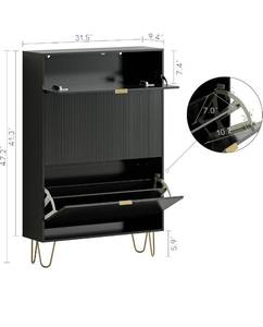 lot 10068 image: Shoe Cabinet Shoe Storage Cabinet for Entryway Shoes Organizer Freestanding Organizer with 2 Flip Drawers, 3-tie Narrow Shoe Rack Entryway Cabinet(Vertical Black)